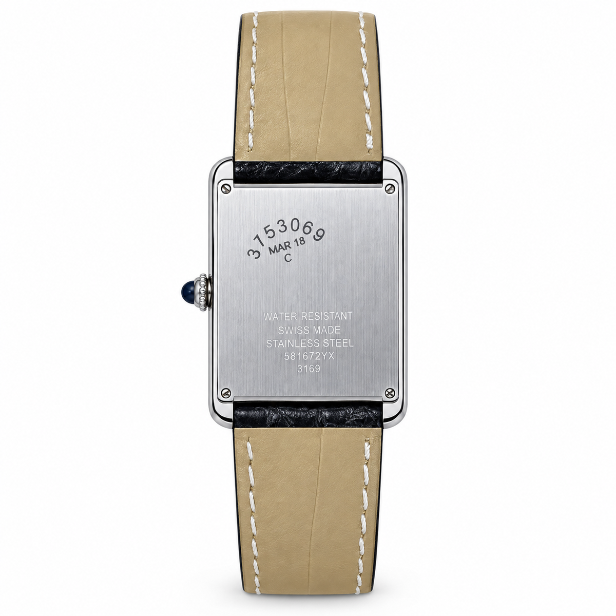 Cartier Tank Solo Small Stainless Steel Diamond Bezel White Dial Grey Alligator Strap Watch
