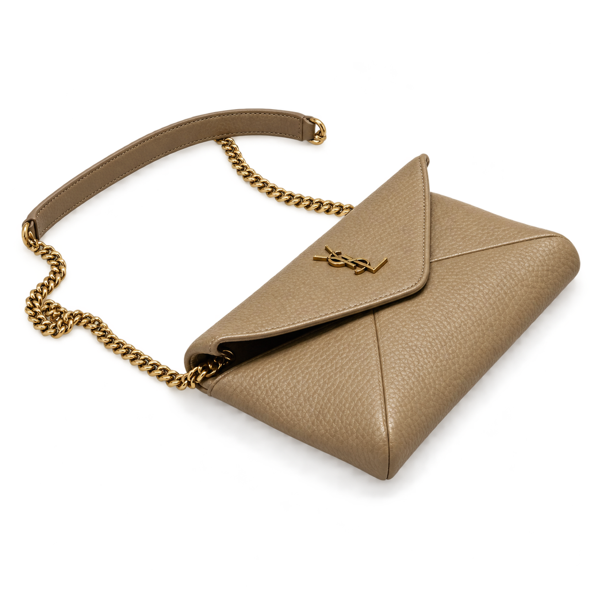 YSL Saint Laurent Envelope Chain Wallet Crossbody Taupe