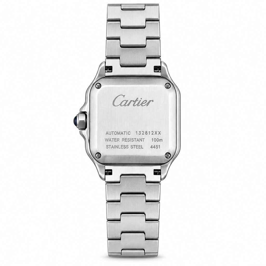 Cartier Santos de Cartier Large Stainless Steel White Dial Roman Numeral Blue Hands Steel Bracelet Automatic Watch