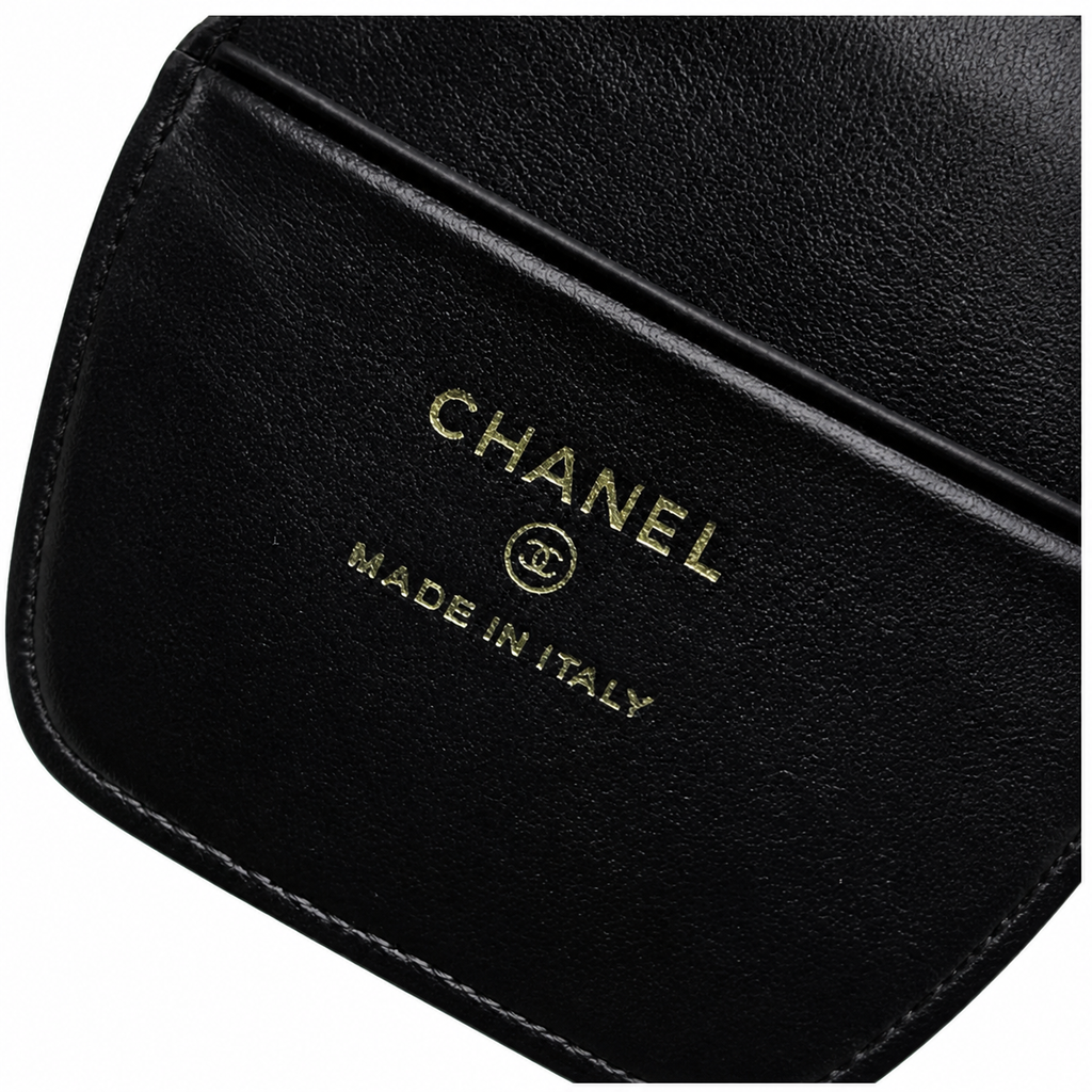 Chanel Deauville Croc-Embossed Black Zip Chain Bag