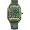 Cartier Santos-Dumont 18K Yellow Gold Full Green Lacquer Case Forest Green Arabic Dial Manual-Winding Green Alligator Strap Watch AF Sapphire Certified