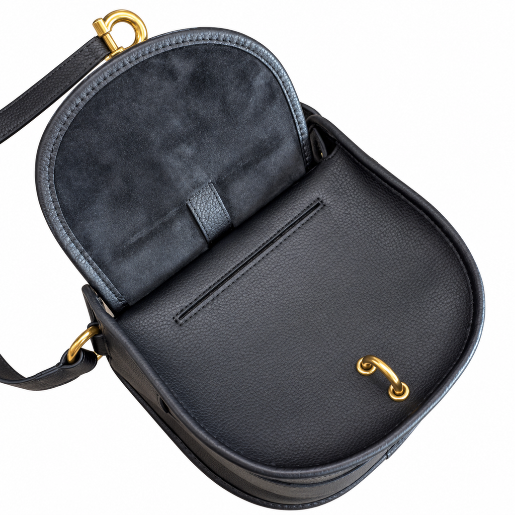Burberry Black Saddle Bag with Heritage Check Strap