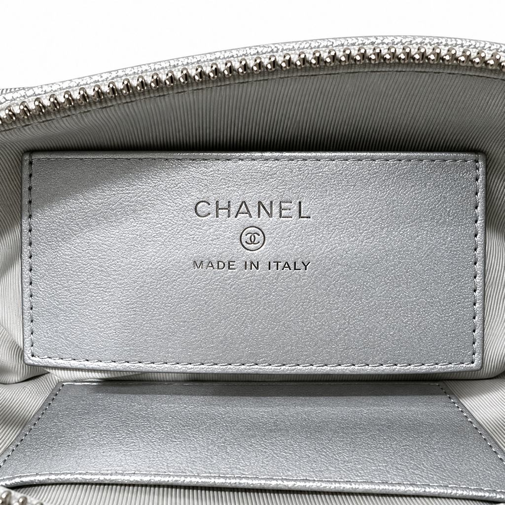 Chanel Crescent Hobo Quilted Metallic Caviar Silver Leather Handle 22cm